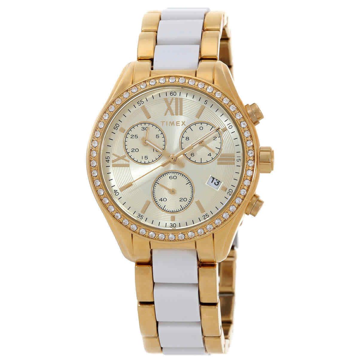 Timex Classic Chronograph Quartz Crystal Gold Dial Ladies Watch TW2V74900