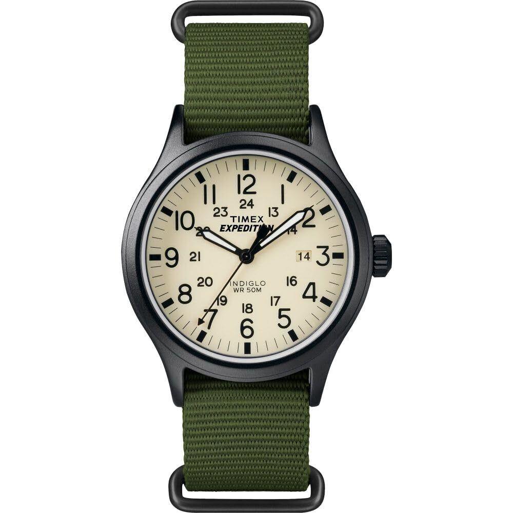 Timex Men Watch Expedition Scout 40mm Green/natural/black Leather Strap Superb