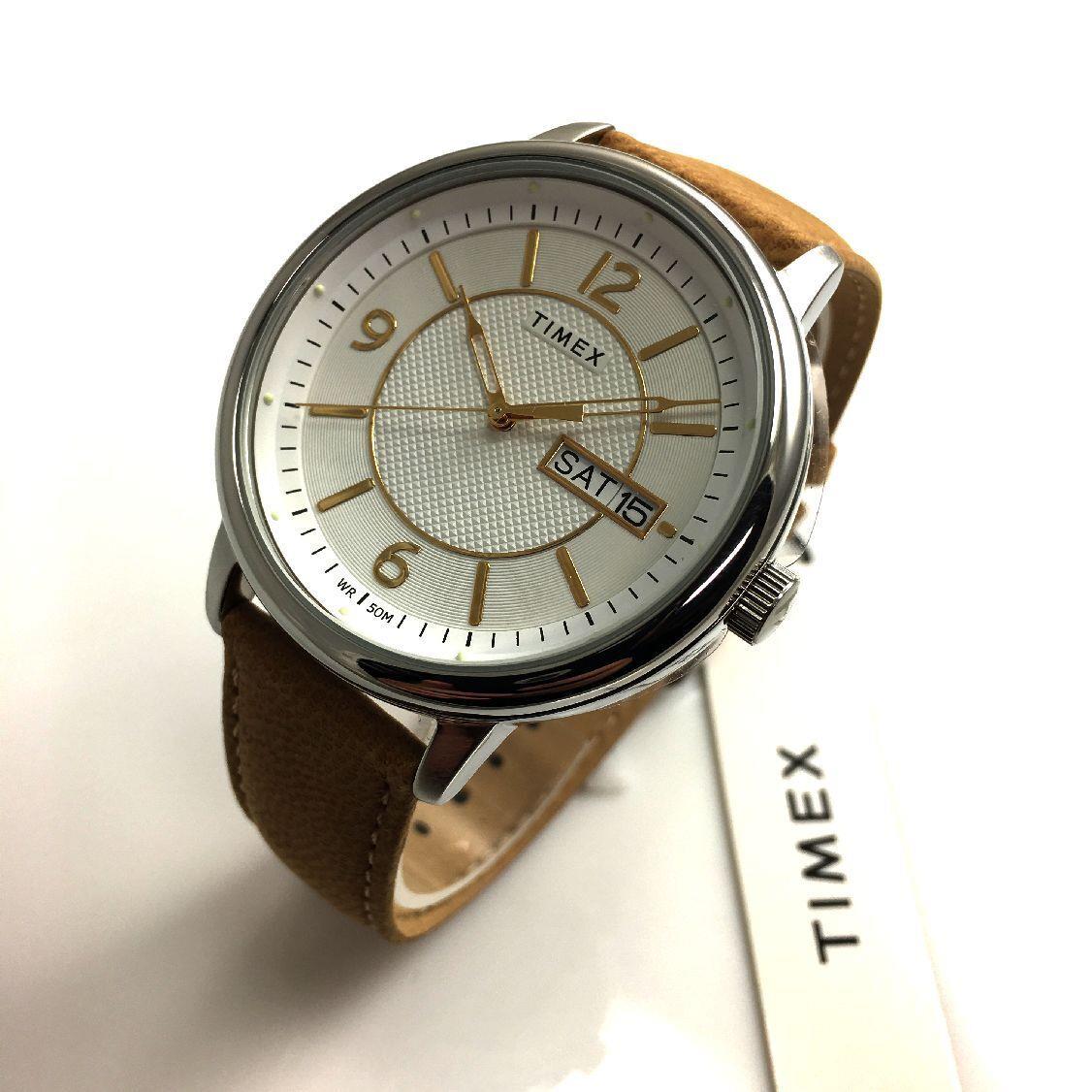 Men`s Timex Chicago Quartz Day-date Brown Leather Watch TW2V28900