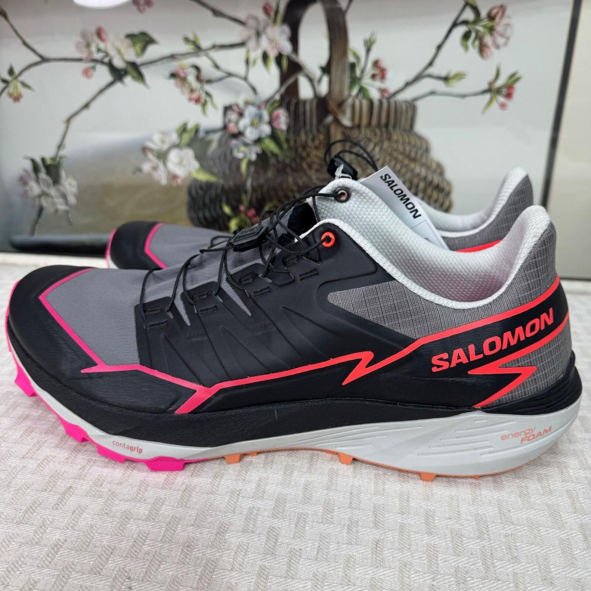 Salomon Size 12.5 Thundercross Trail Running Shoes Black/grey Pink Accents