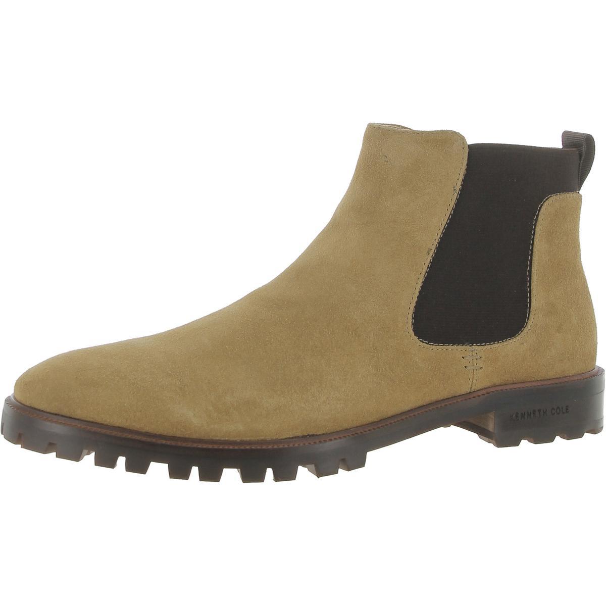 Kenneth Cole New York Mens Tully Lug Suede Stretch Chelsea Boots Shoes Bhfo 9865 Tobacco