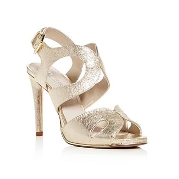 Kenneth Cole Women`s Baldwin Leather Slingback High-heel Sandals Soft Gold 7.5