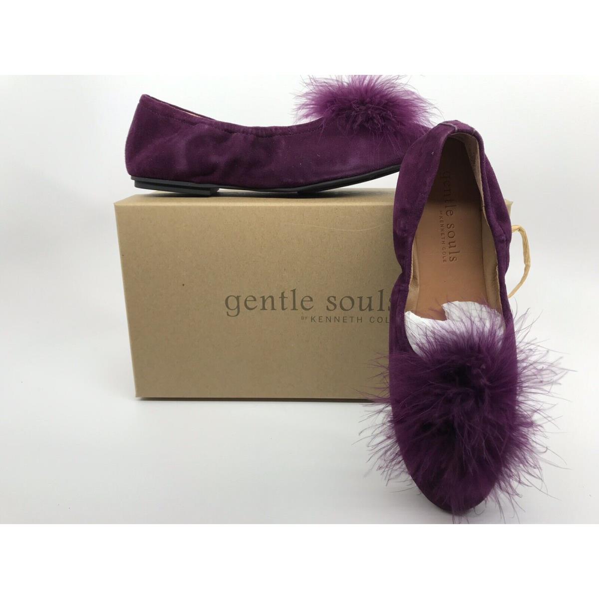 Gentle Souls by Kenneth Cole Portia Pom Pom Flats Size 8.5 M Eggplant Suede