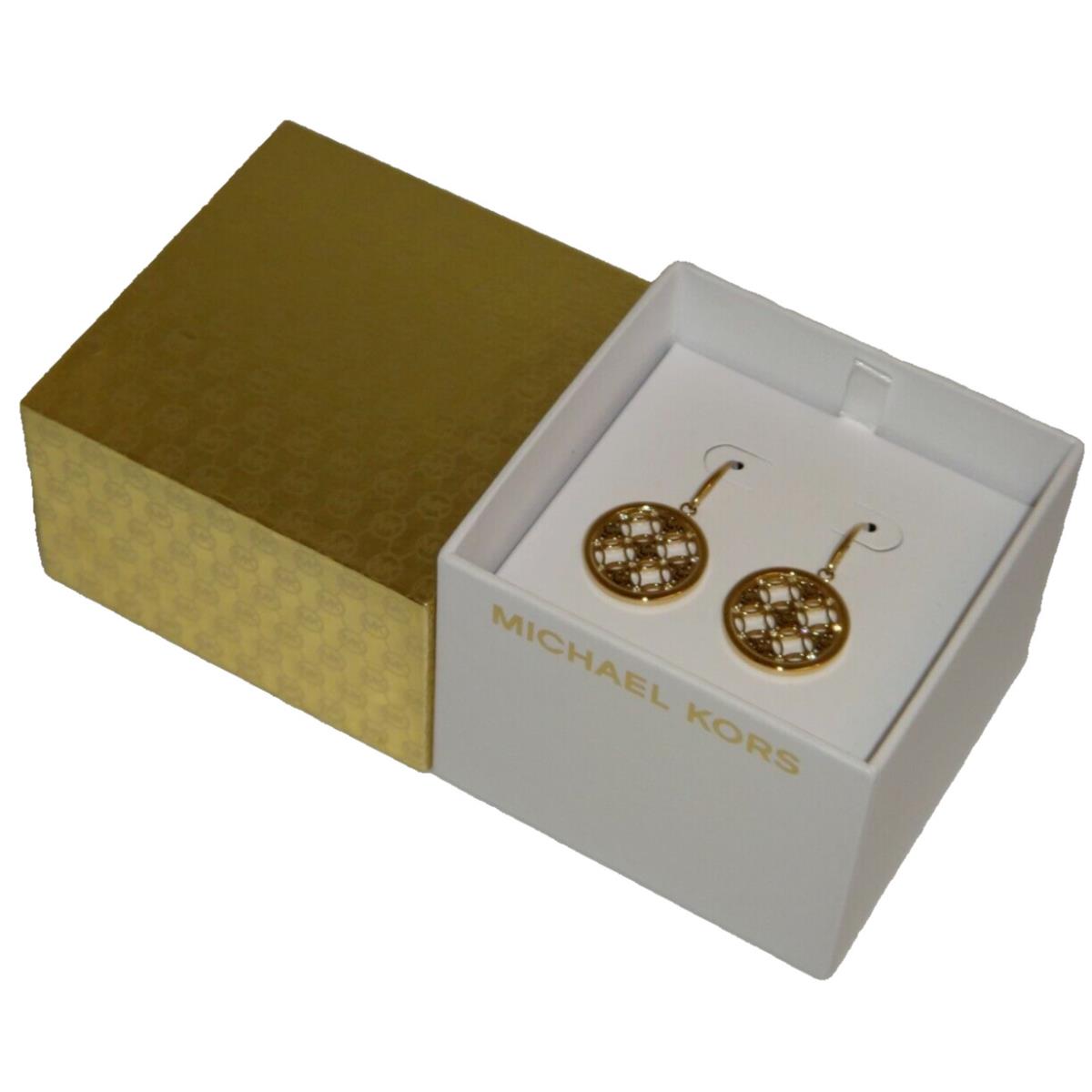 Michael Kors MK Monogram Yellow Gold Drop Earrings Crystals MKJ4278710 + MK Box