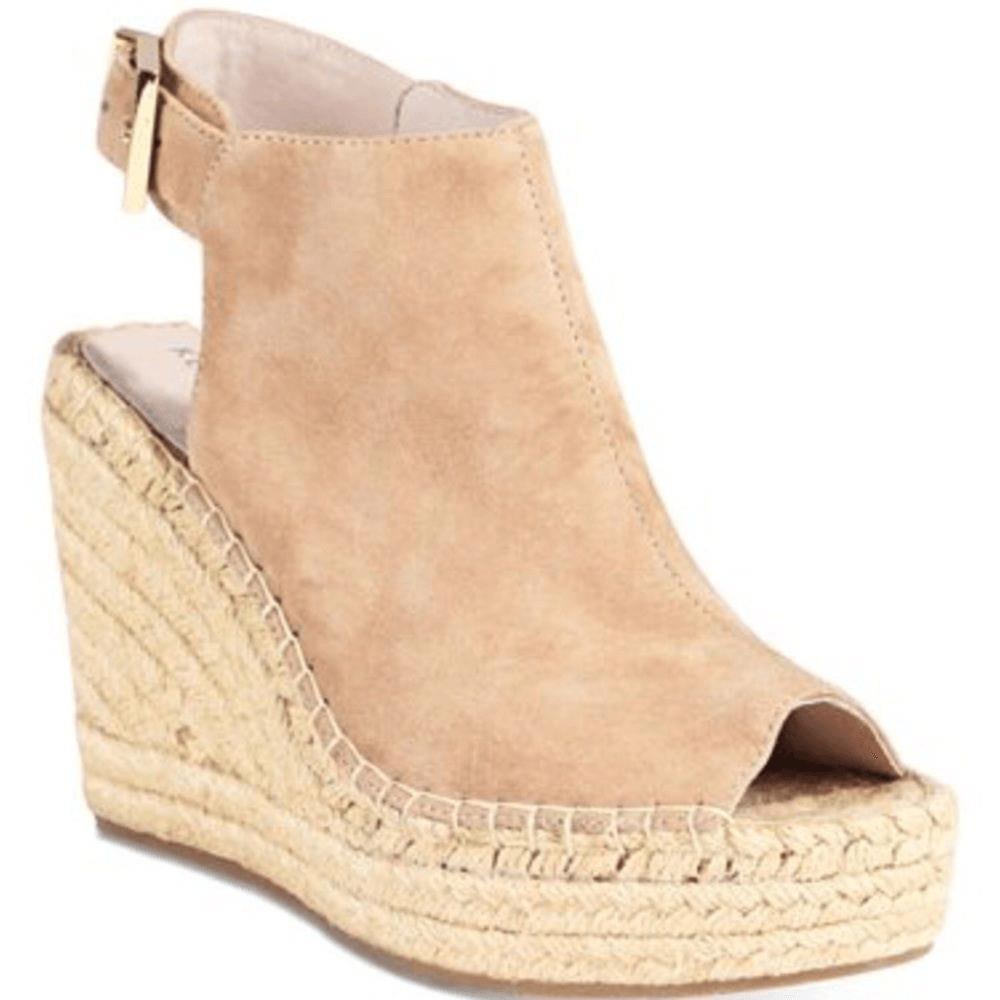 Kenneth Cole Gorgeous Sz 10 Wedge Espadrille Tan Beige Open Toes Sandals