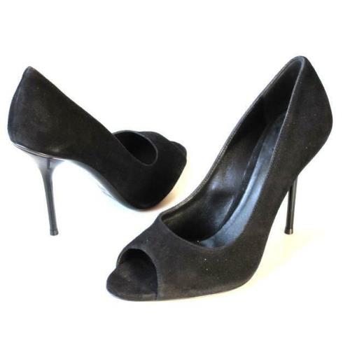 Gucci Black Suede Open-toe Heels Pumps Shoes Stiletto Heel Classy