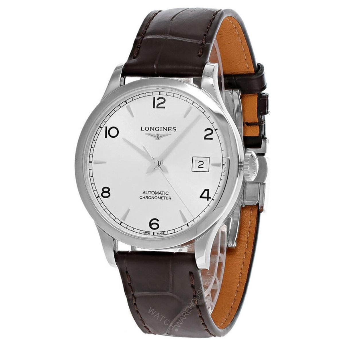 Longines Record Auto 38.5MM Silver Dial Leather Unisex Watch L2.820.4.76.2 - Dial: Sunray silver, Band: Brown, Bezel: Silver