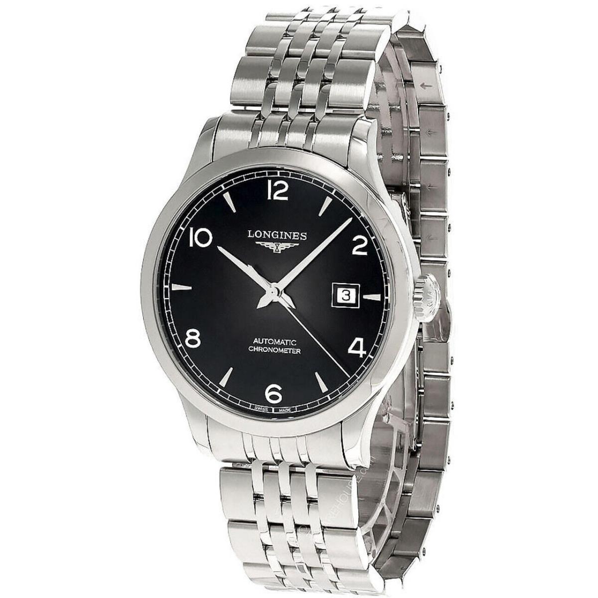 Longines Record 40MM Auto SS Black Dial Men`s Watch L2.821.4.56.6 - Dial: Black, Band: Silver, Bezel: Silver