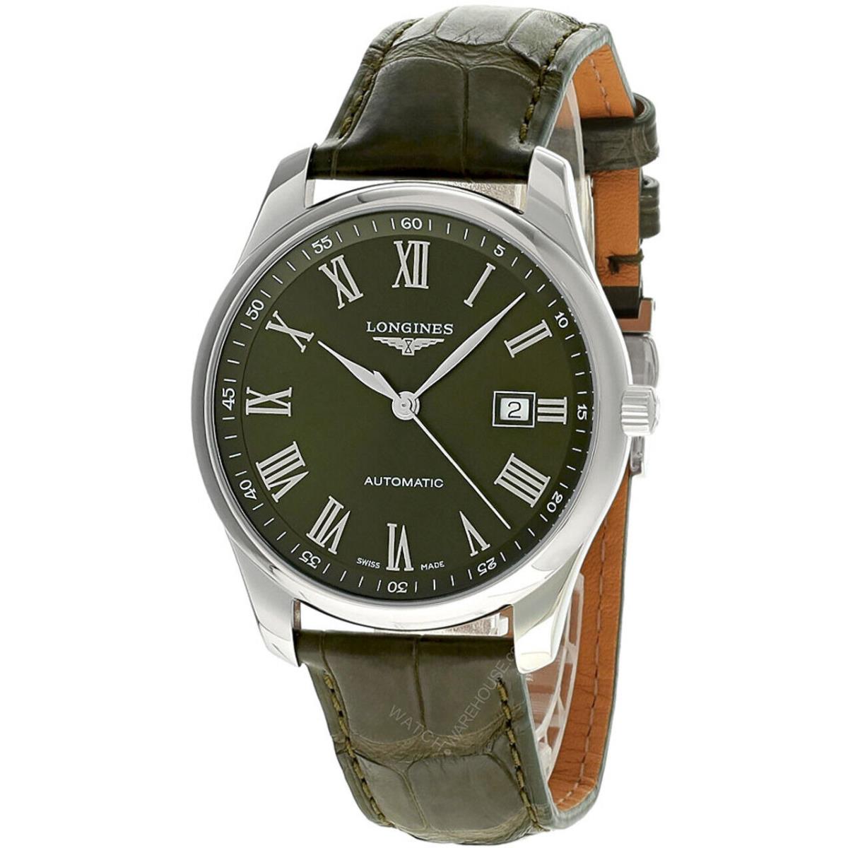 Longines Master Collection 42MM Auto Leather Men`s Watch L2.893.4.09.2 - Dial: Green, Band: Green, Bezel: Silver