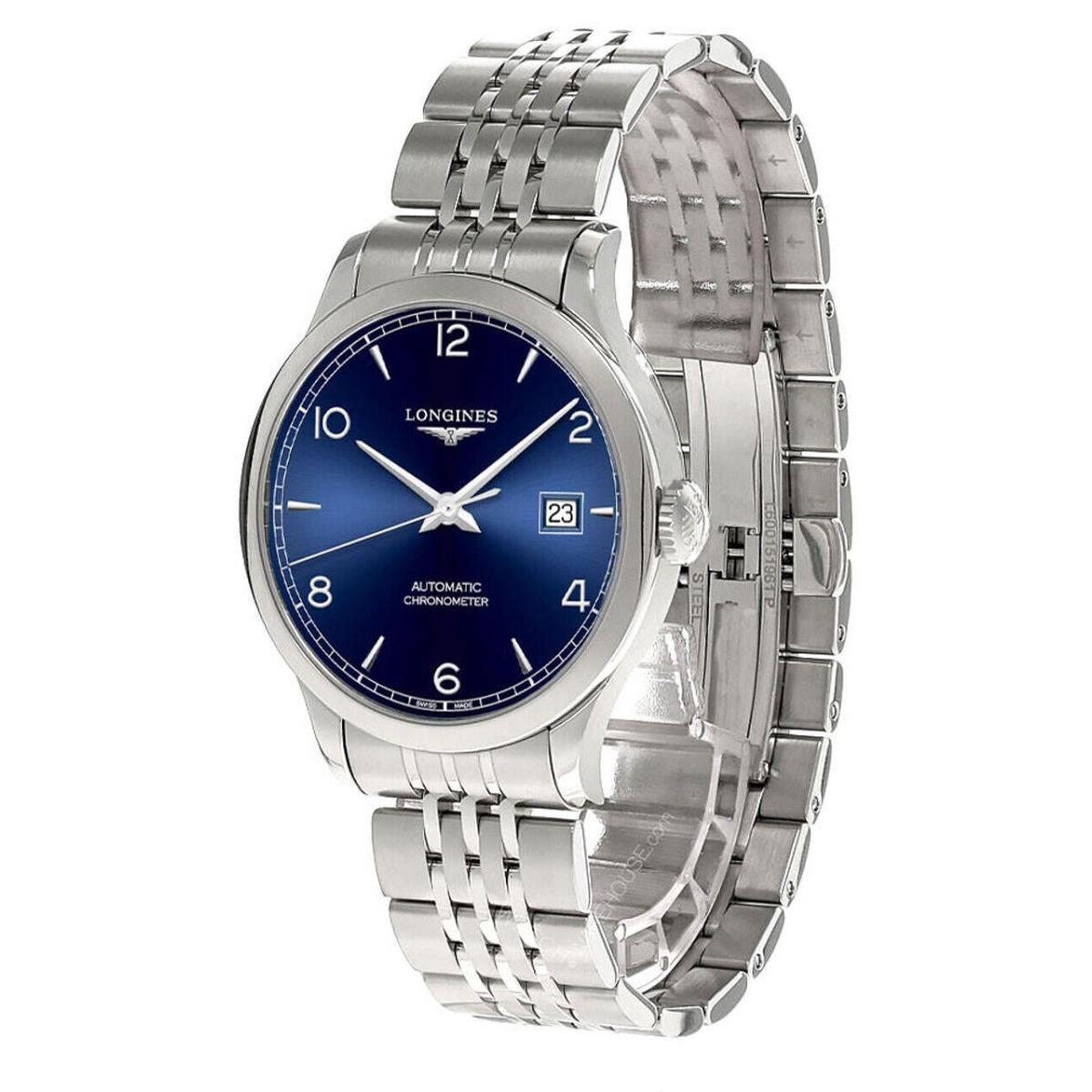 Longines Record 38.5MM Auto SS Blue Dial Men`s Watch L2.820.4.96.6 - Dial: Blue, Band: Silver, Bezel: Silver