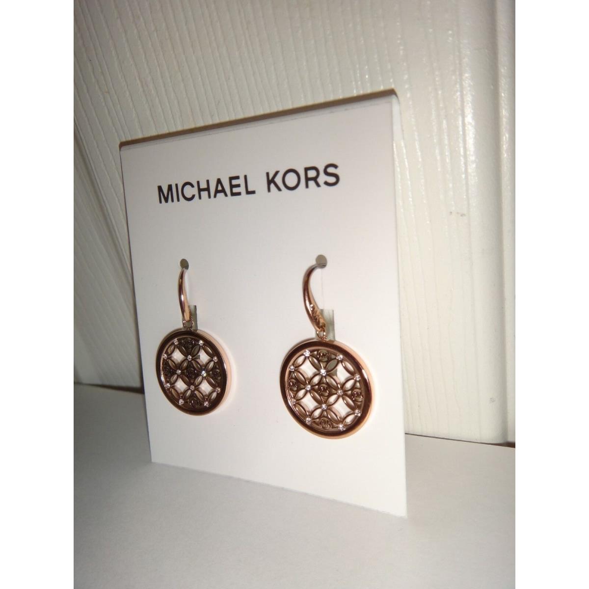 Michael Kors MK Monogram Rose Gold S/ Steel Drop Earrings Crystals MKJ4279791