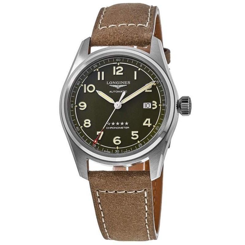 Longines Spirit Automatic Green Dial Leather Strap Men`s Watch L3.811.4.03.2