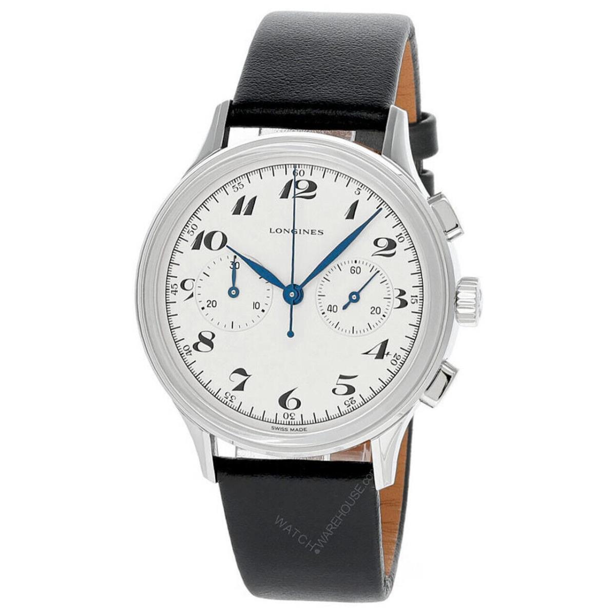 Longines Heritage Chrono Auto 40MM Silver Dial Leather Men`s Watch L2.827.4.73.0 - Dial: Silver, Band: Black, Bezel: Silver