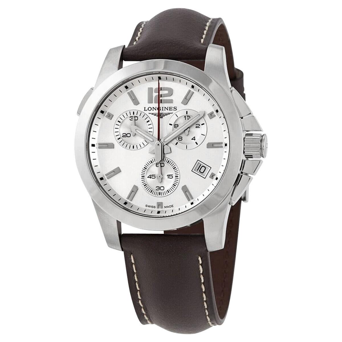 Longines Conquest Chronograph Brown Leather Date Divers Mens Watch L3.702.4.76.5