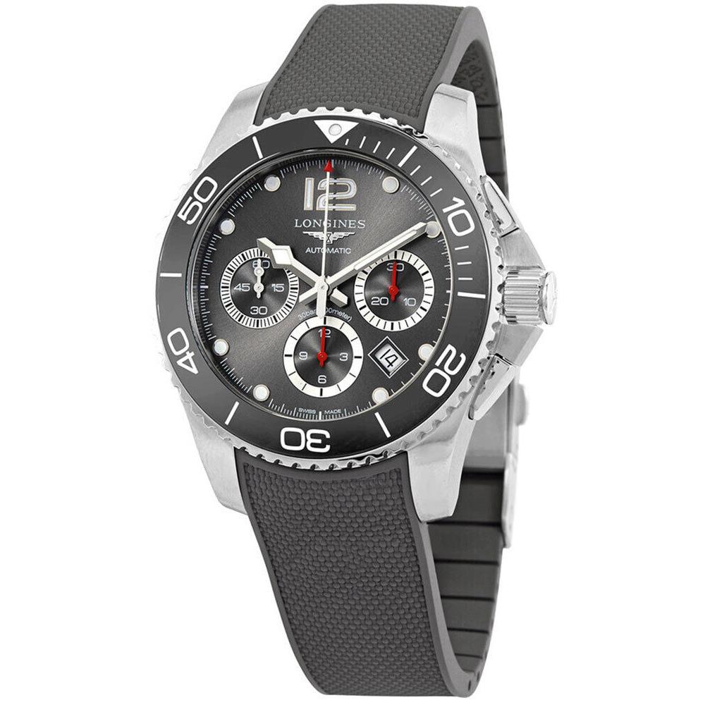 Longines Hydroconquest Automatic Chrono Grey Rubber Divers Mens Watch L37834769