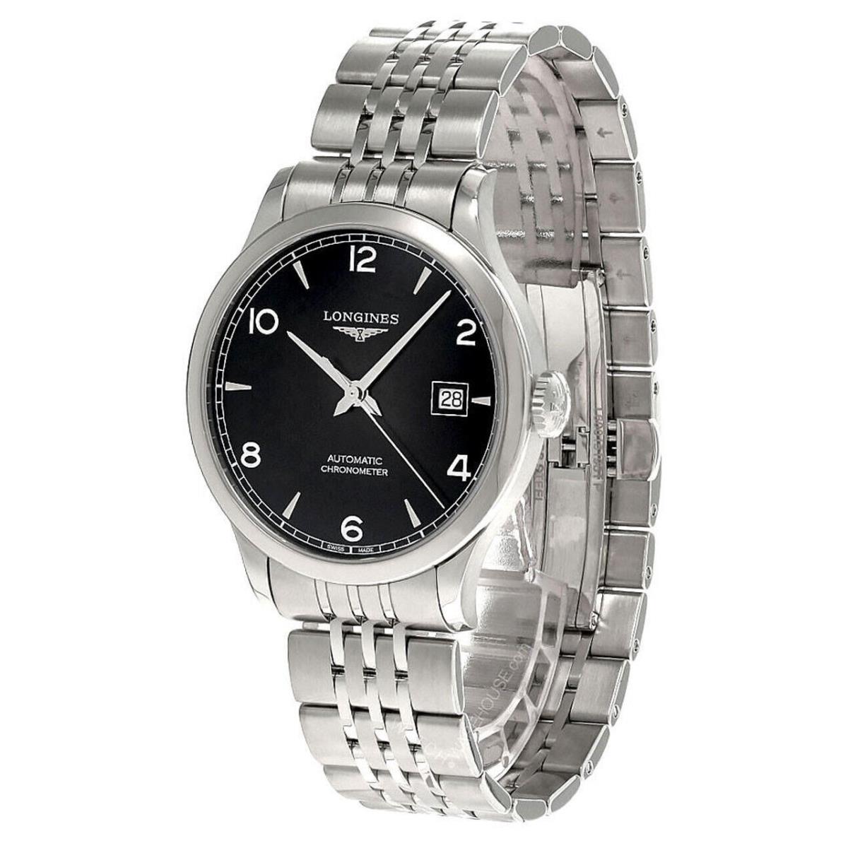 Longines Record 38.5MM Auto Black Dial SS Men`s Watch L2.820.4.56.6 - Dial: Black, Band: Silver, Bezel: Silver