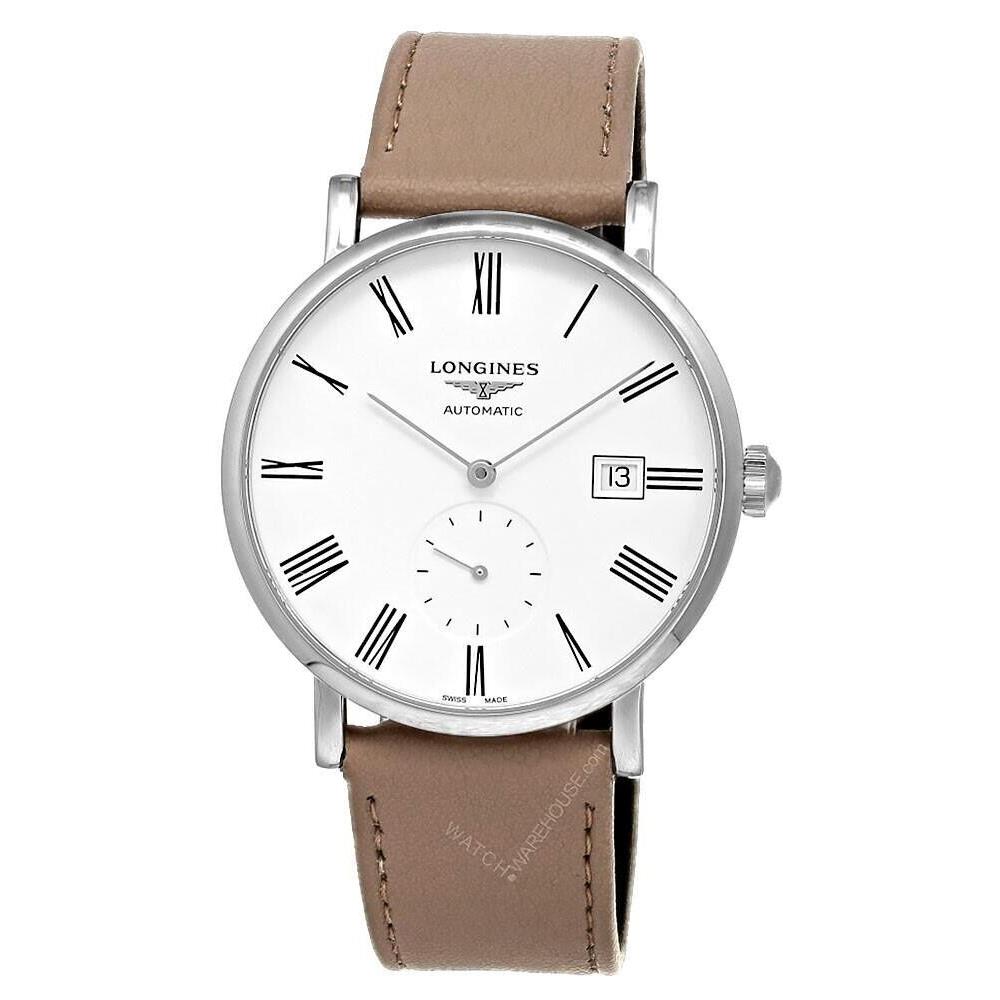 Longines Elegant Collection Automatic 39MM Unisex Watch L4.812.4.11.2 - Dial: Silver, White, Band: Beige, Black, Bezel: Silver