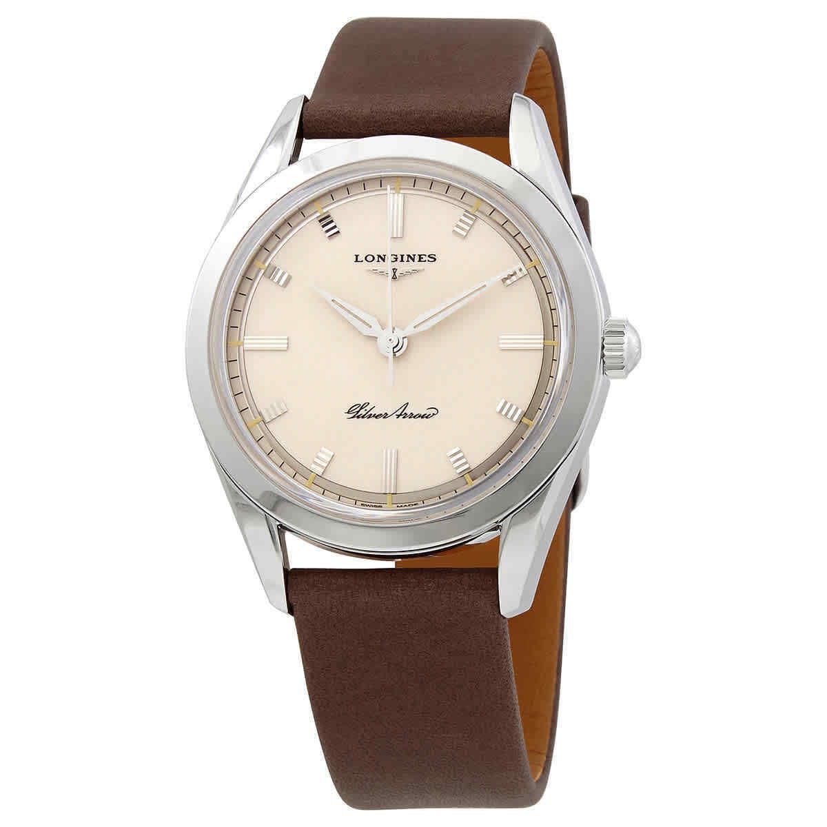 Longines Heritage Silver Men`s Watch - L2.834.4.72.2 - Dial: Silver, Band: Brown, Bezel: Silver