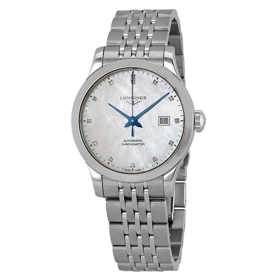 Longines Record Automatic Chronometer Diamond White Mop Dial Ladies Watch