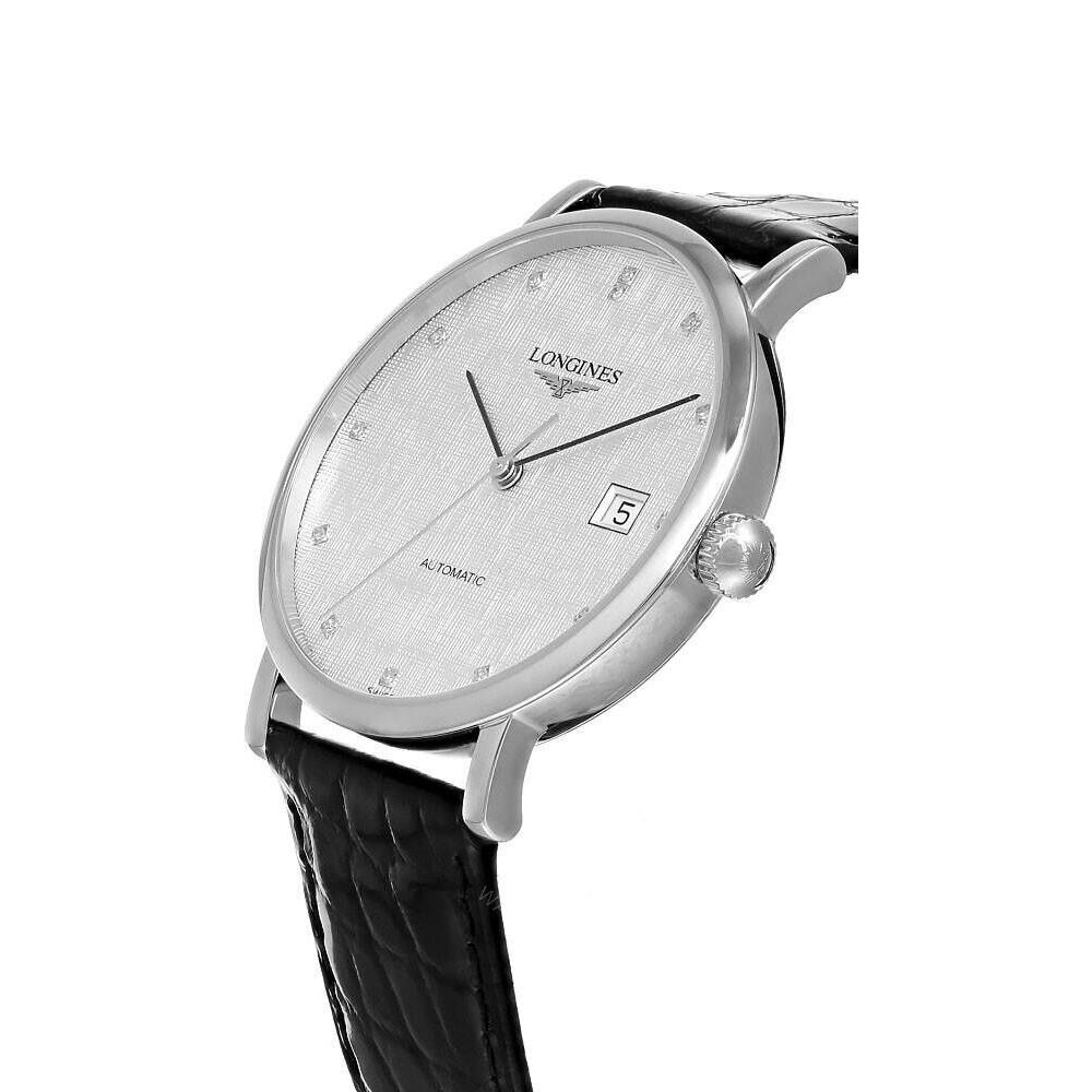 Longines Elegant Collection Automatic 37mm Unisex Watch L4.810.4.77.2 - Dial: Silver, Band: Black, Bezel: Silver