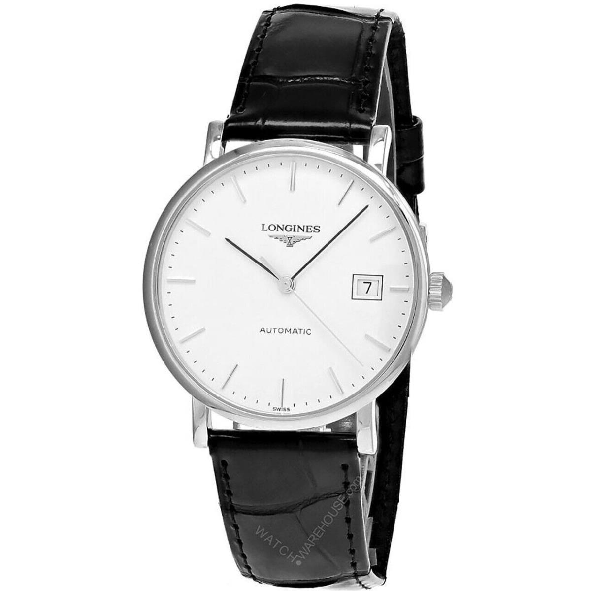 Longines Elegant Collection Auto 37MM White Dial Unisex Watch L4.810.4.12.2 - Dial: White, Band: Black, Bezel: Silver