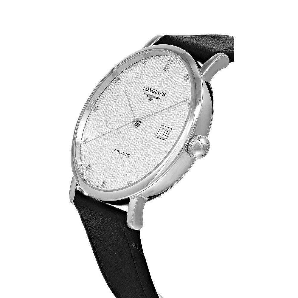 Longines Elegant Collection Automatic 41mm Men`s Watch L4.911.4.77.2 - Dial: Silver, Band: Black, Bezel: Silver