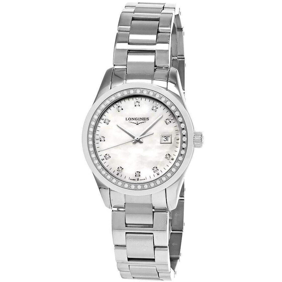 Longines Conquest Classic 36MM Mop Dial Women`s Watch L2.387.0.87.6 - Dial: Mother of Pearl dial, Band: Silver, Bezel: inner bezel set with 45 diamonds (0.306 carats)