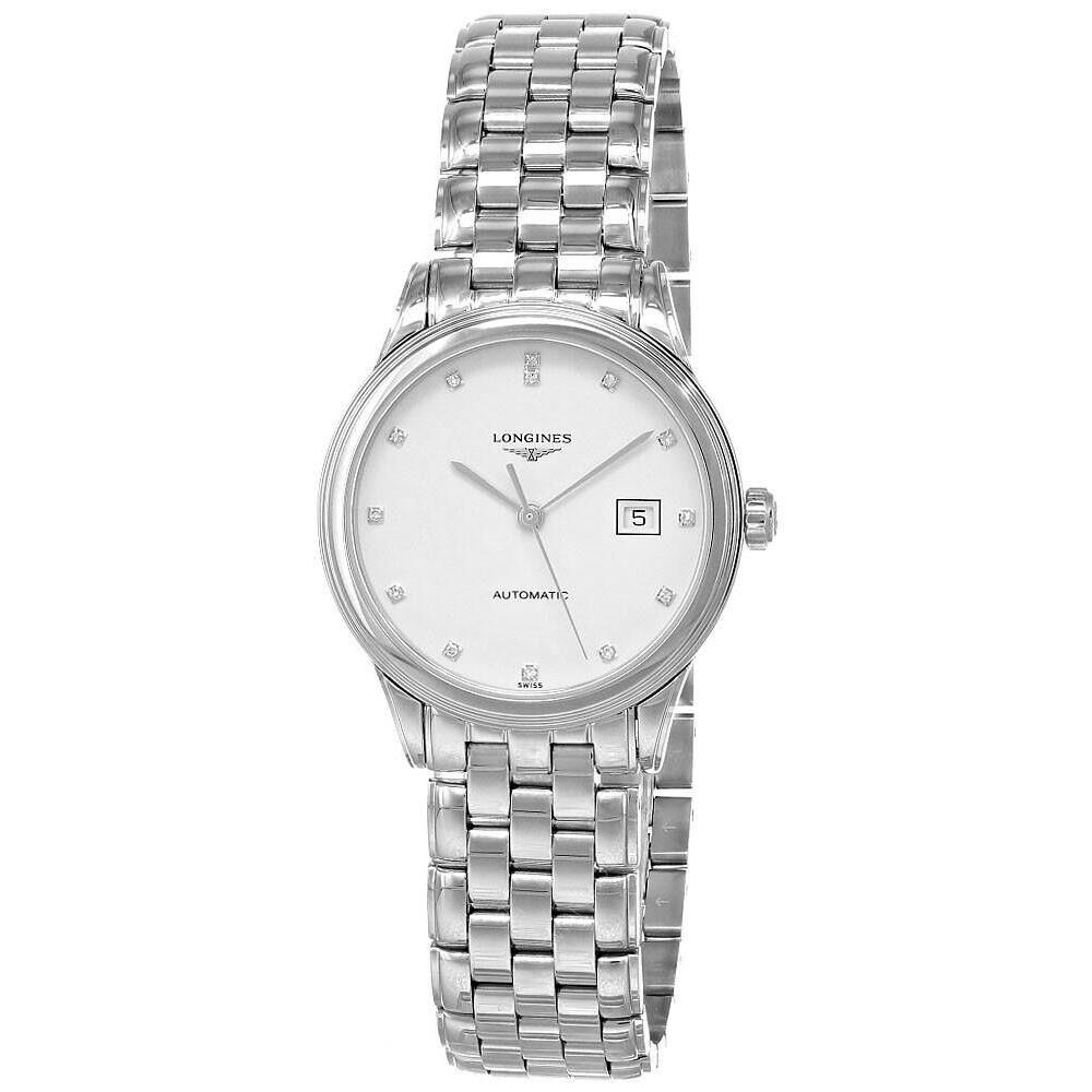 Longines Flagship Automatic Diamond 30mm Women`s Watch L4.374.4.27.6 - Dial: Black, Silver, Band: Silver, Bezel: Silver