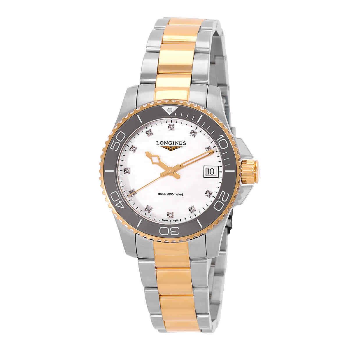 Longines Hydroconquest Quartz Diamond White Mop Dial Ladies Watch L3.370.3.87.6