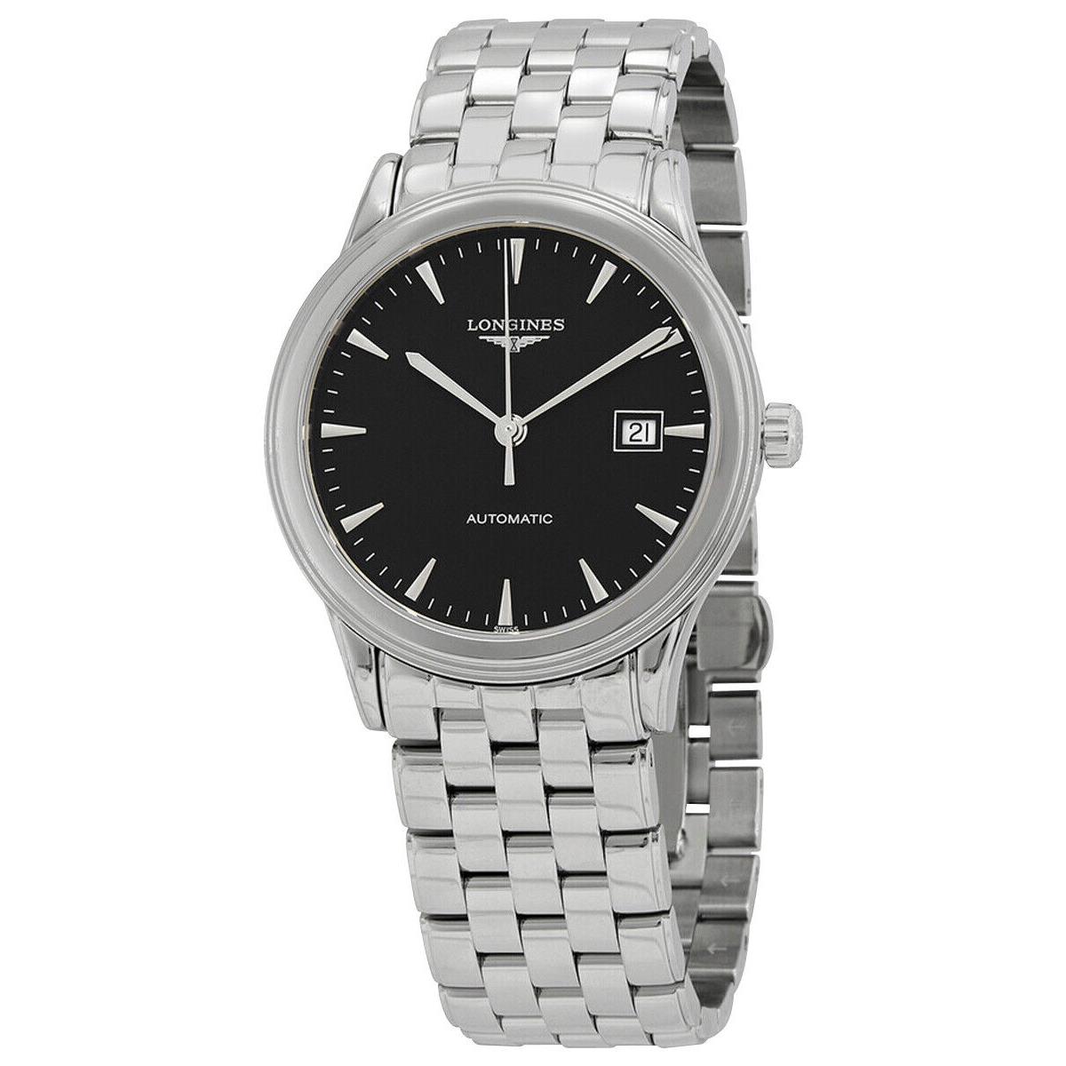 Longines Flagship Automatic Steel Black Dial Date Mens Watch L4.984.4.52.6 - Dial: Black, Band: Silver, Bezel: Silver