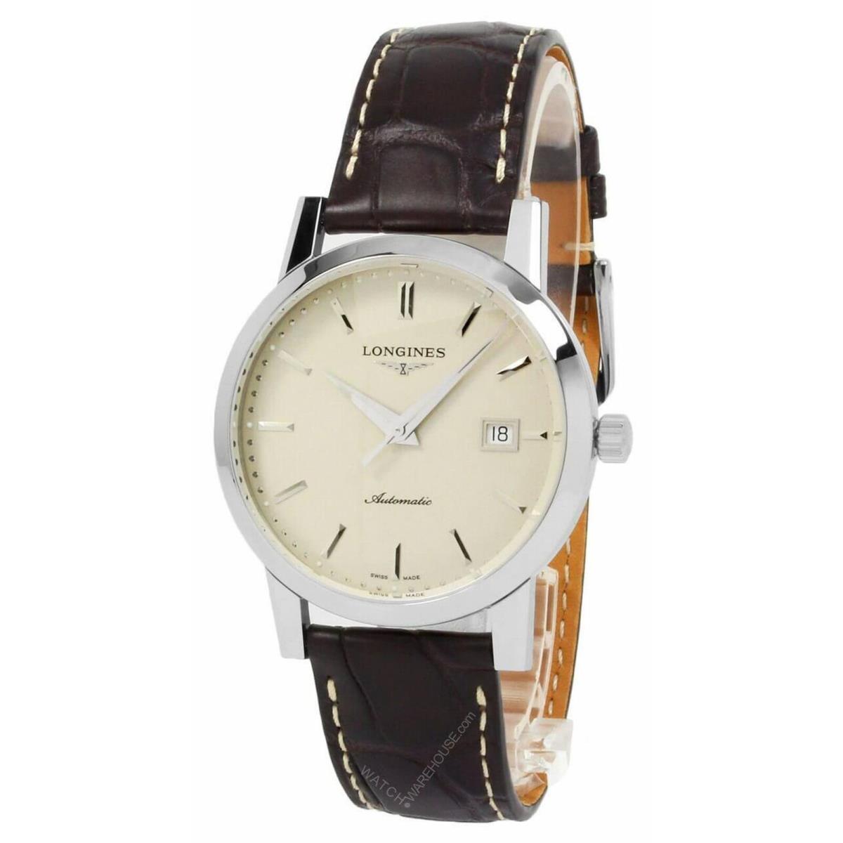 Longines Heritage Classic 40MM Automatic Men`s Watch L48254922 - Dial: Beige/Off White dial and applied index hour markers, Band: Brown, Bezel: Silver