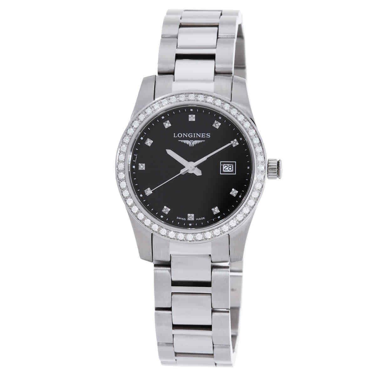 Longines Conquest Quartz Diamond Black Dial Ladies Watch L3.300.0.57.6