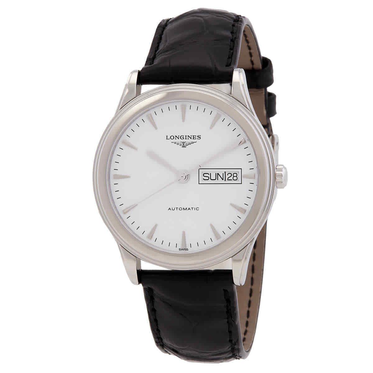 Longines Flagship Automatic White Dial Men`s Watch L48994122 - Dial: White, Band: Black, Bezel: Silver-tone