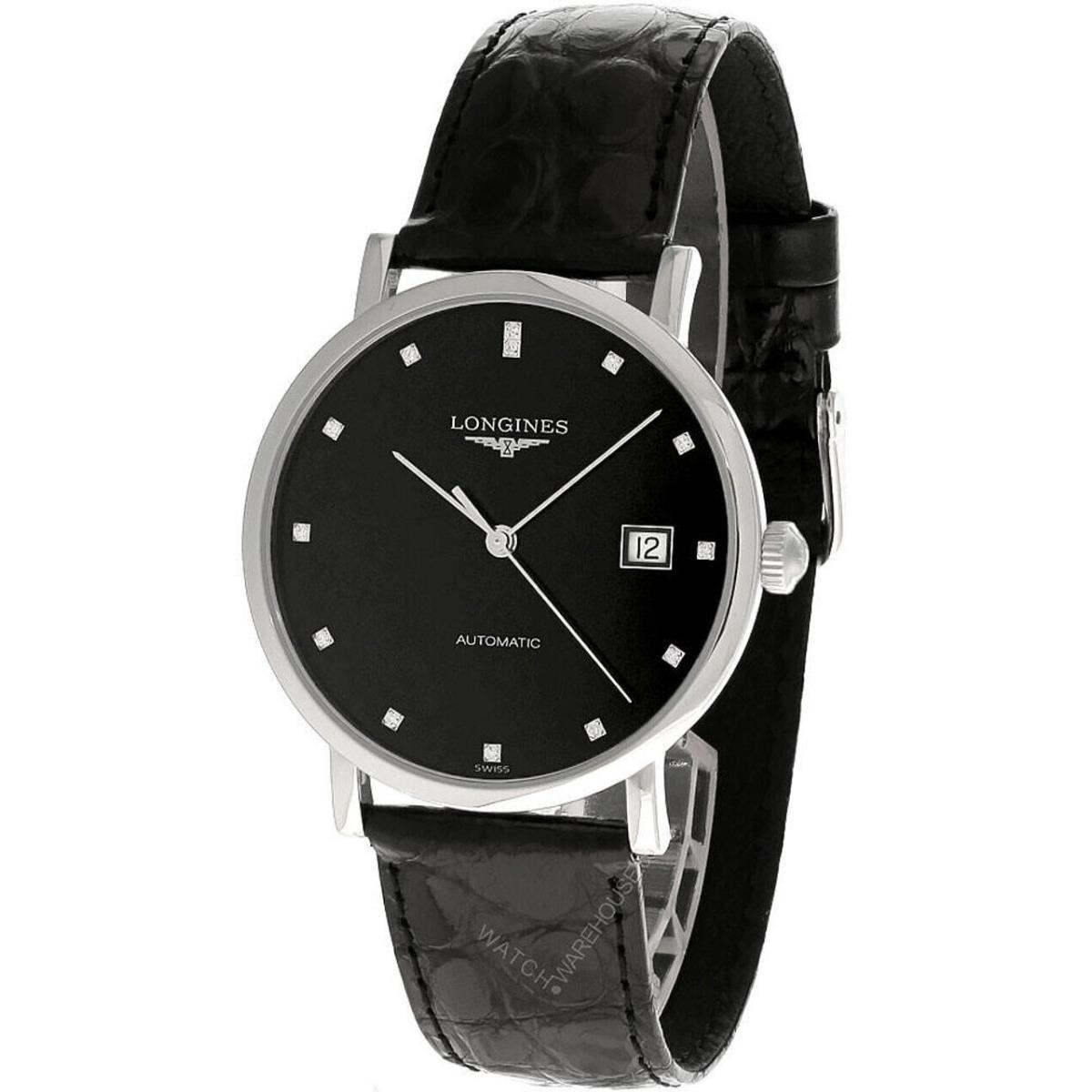 Longines Elegant Auto 37MM Black Dial Leather Men`s Watch L4.810.4.57.2 - Dial: Black, Band: Black, Bezel: Silver