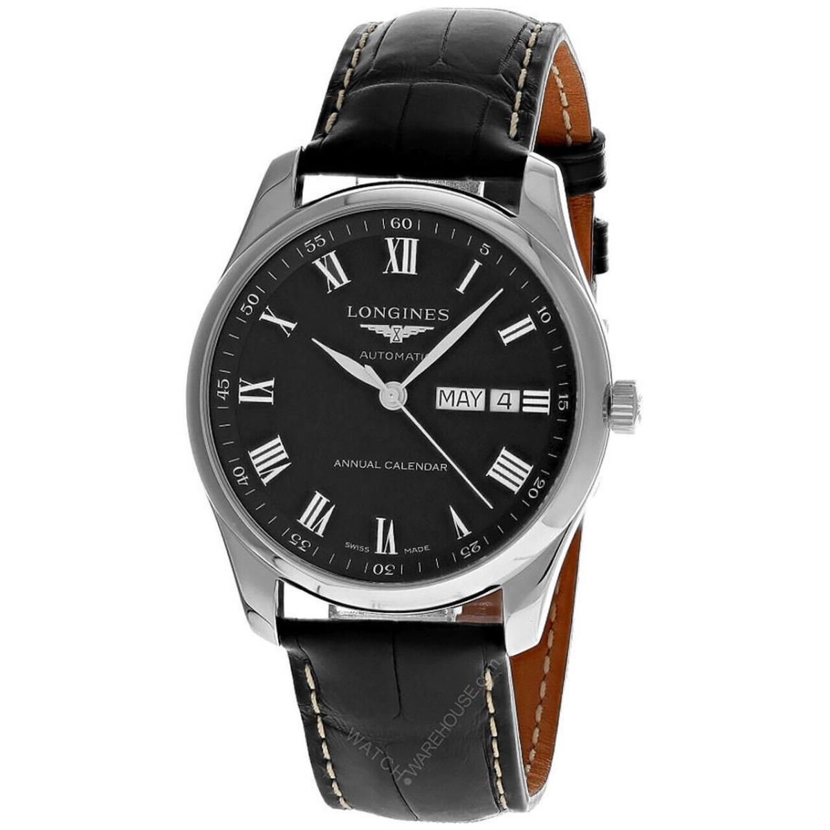 Longines Master Collection Auto 40MM SS Leather Men`s Watch L2.910.4.51.7 - Dial: Black, Band: Black, Bezel: Silver