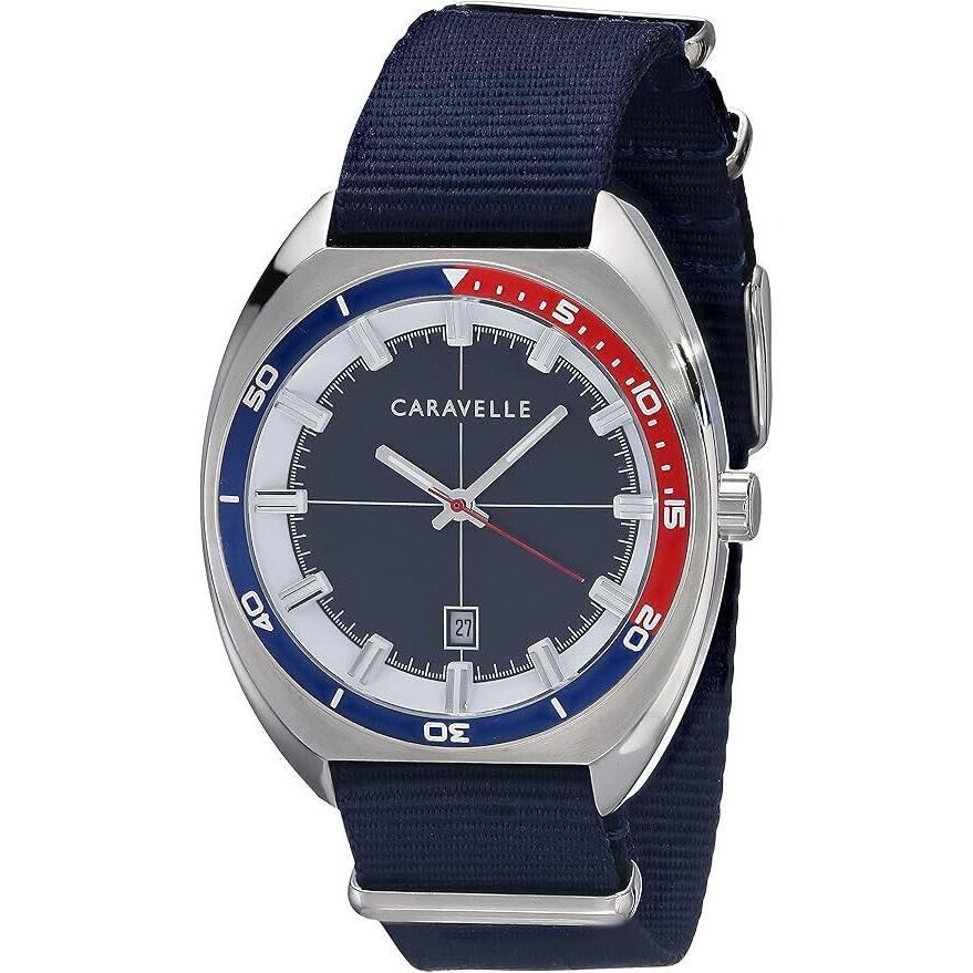 Caravelle by Bulova Men`s Silver-tone Stainless 43B167 Blue Nylon Strap