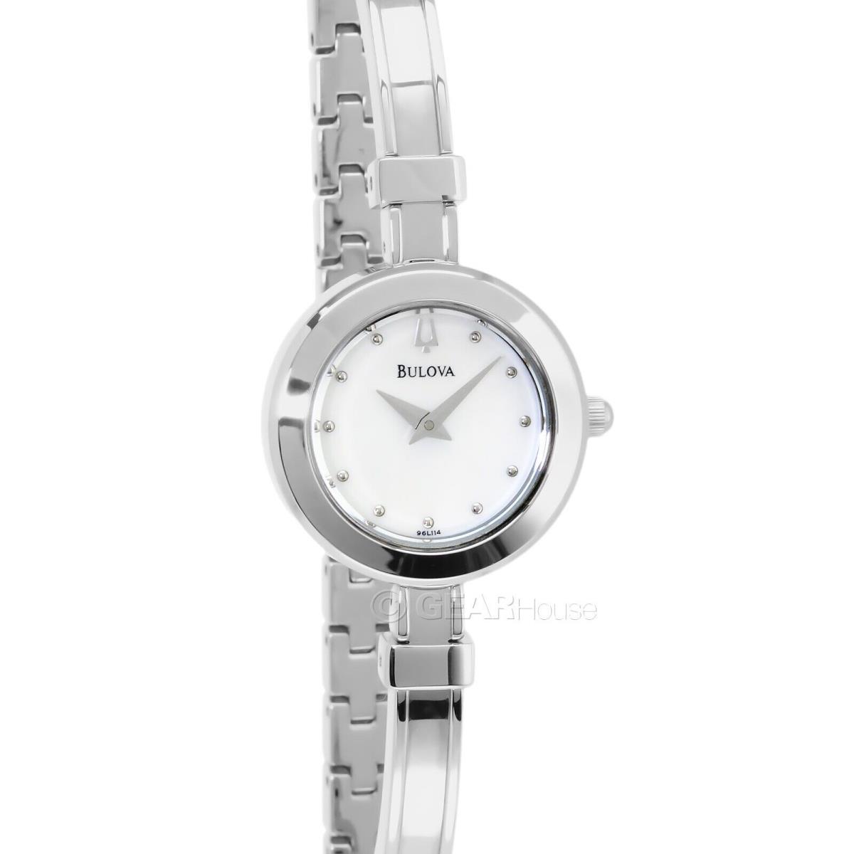 Bulova Womens Half-bangle Dress Watch White Mop Dial Silver Stainless Steel