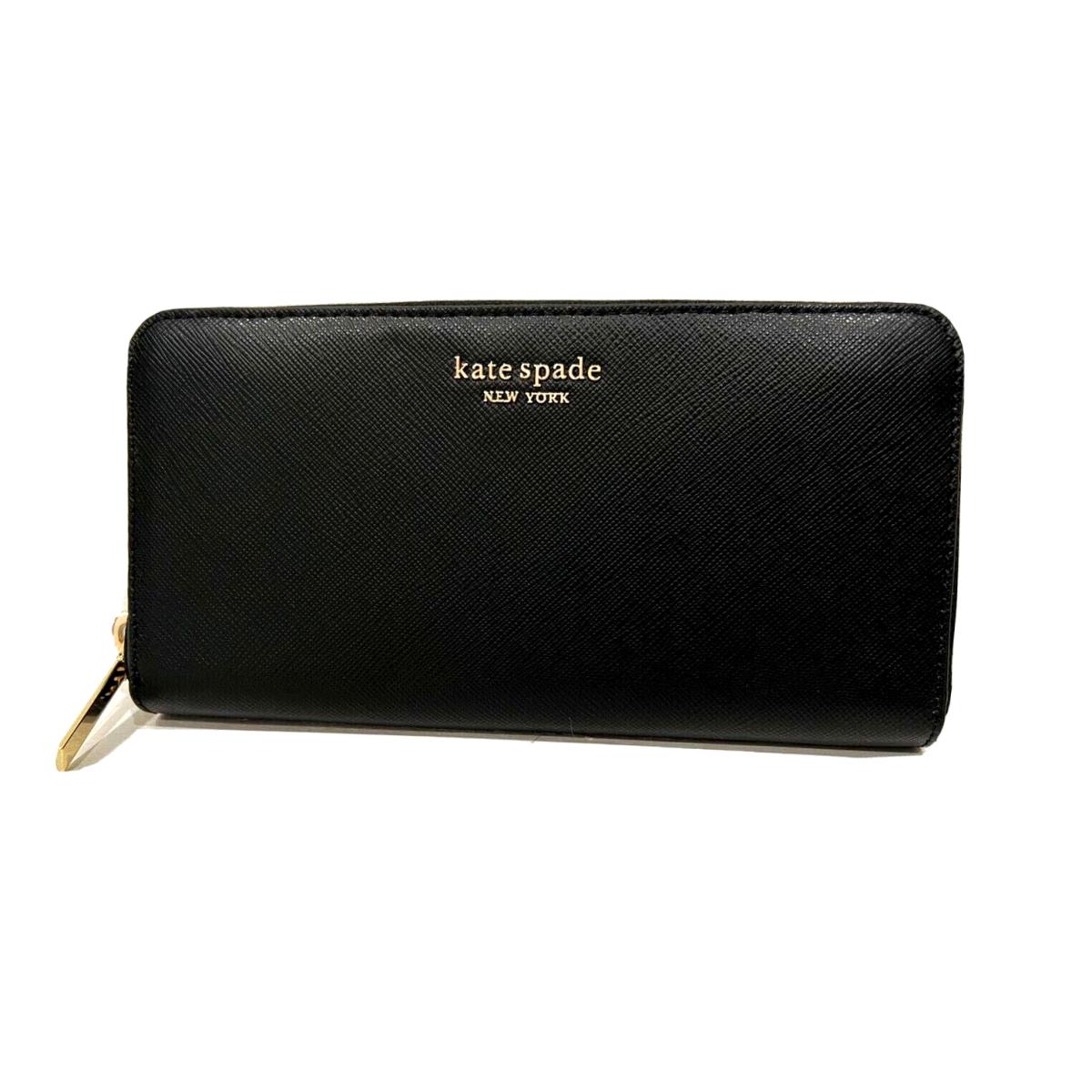 Kate Spade Spencer Leather Zip Around Continental Wallet Black New