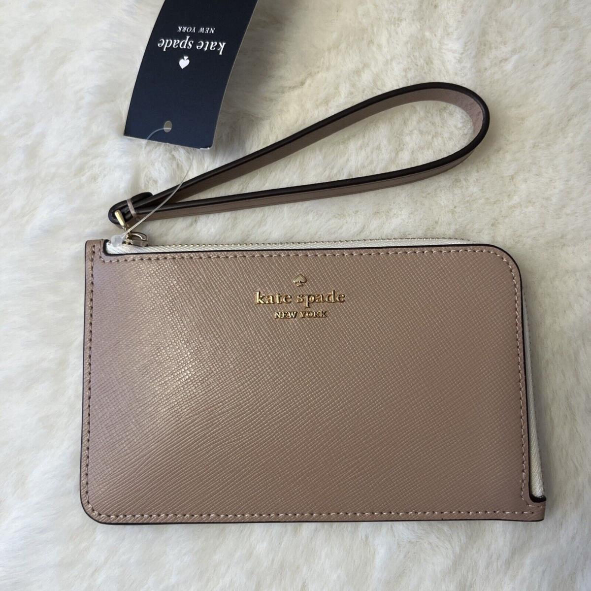 Kate Spade Lucy Bicolor Small L Zip Wristlet Wallet Toasted Hazelnut