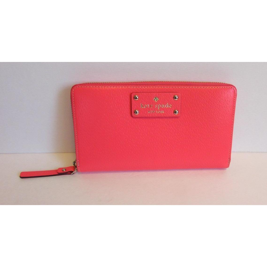 Kate Spade Wellesley Hot Rose Leather Zip Continental Wallet Pink Zipper Neda