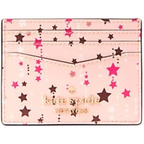 Kate Spade Small Slim Card Holder Twinkle Stars Glitter Printed Pink New