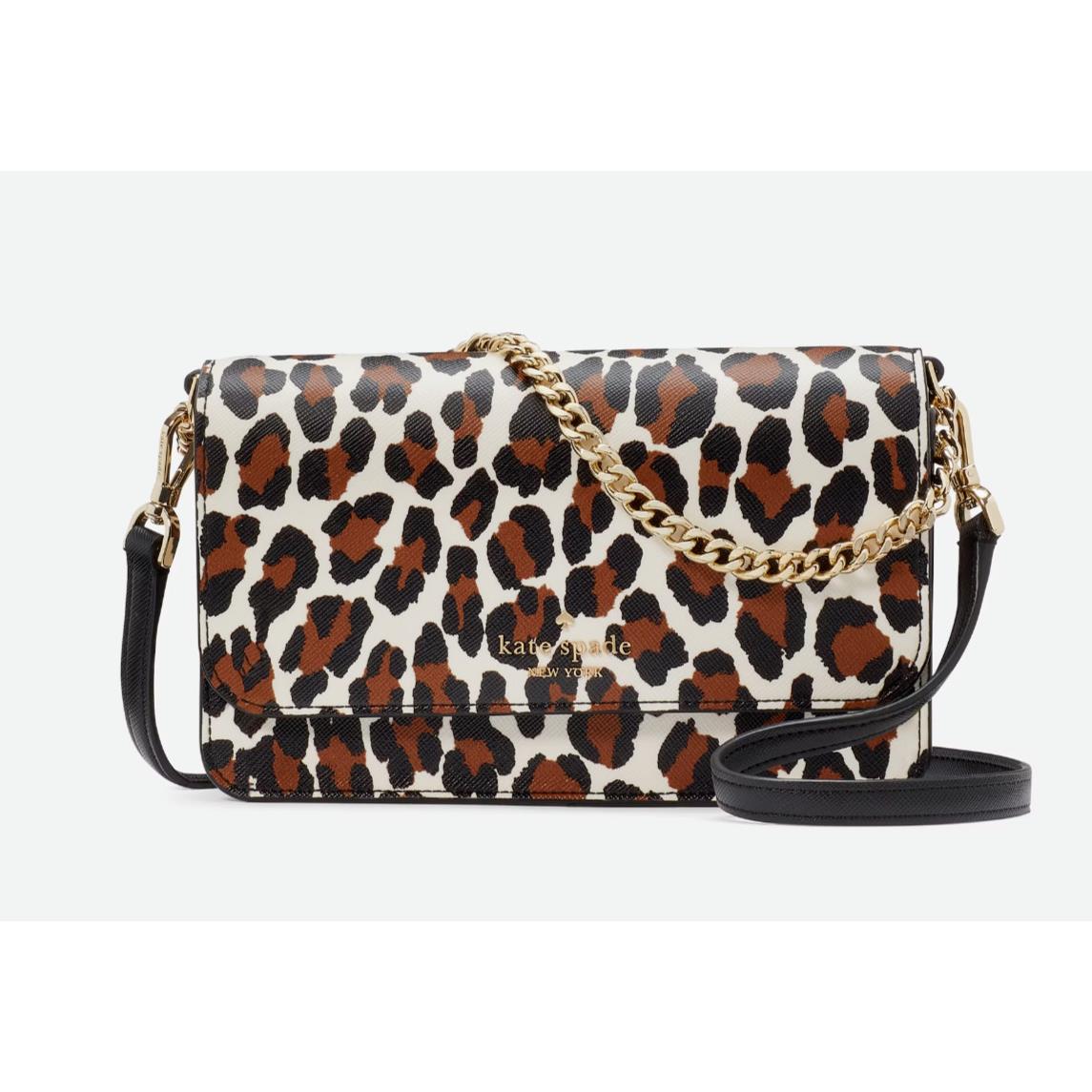 New Kate Spade Madison Spotted Leopard Willow Small Flap Crossbody Cream Multi