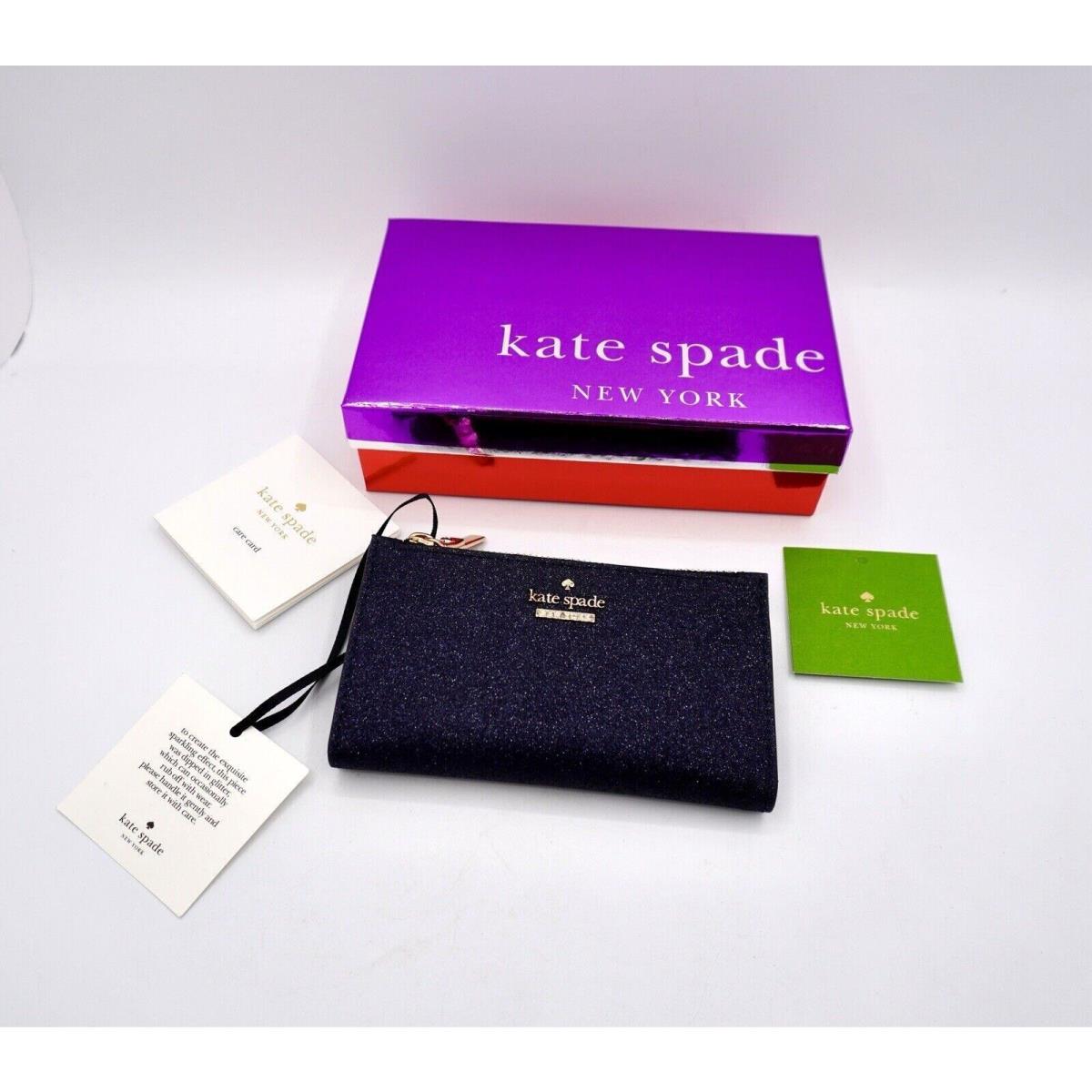 Kate Spade New York Burgess Court Mikey Wallet Glitter Design Navy Blue 38-01