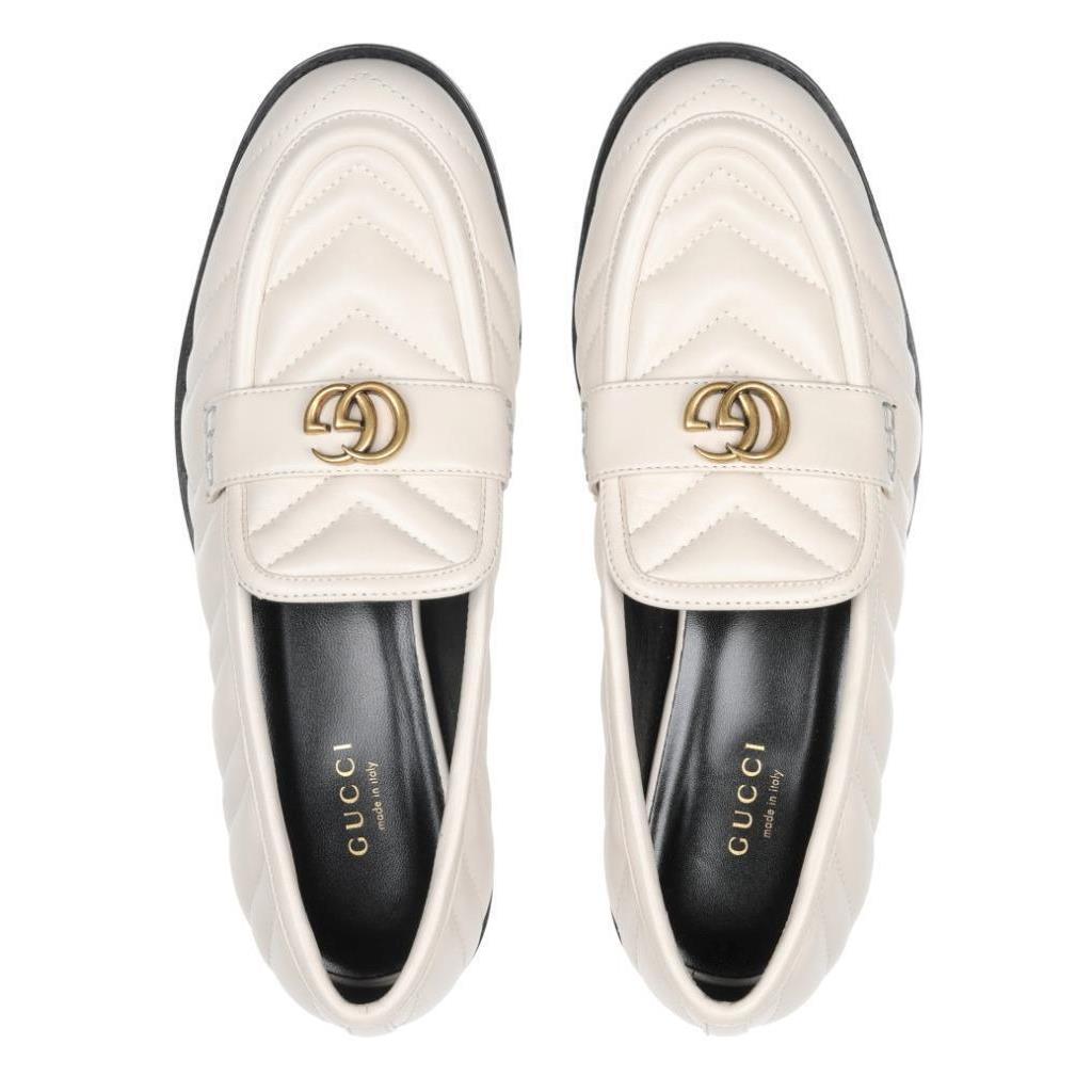 Gucci Off White Leather Marmont Logo Loafers Shoes 37.5/US 7.5