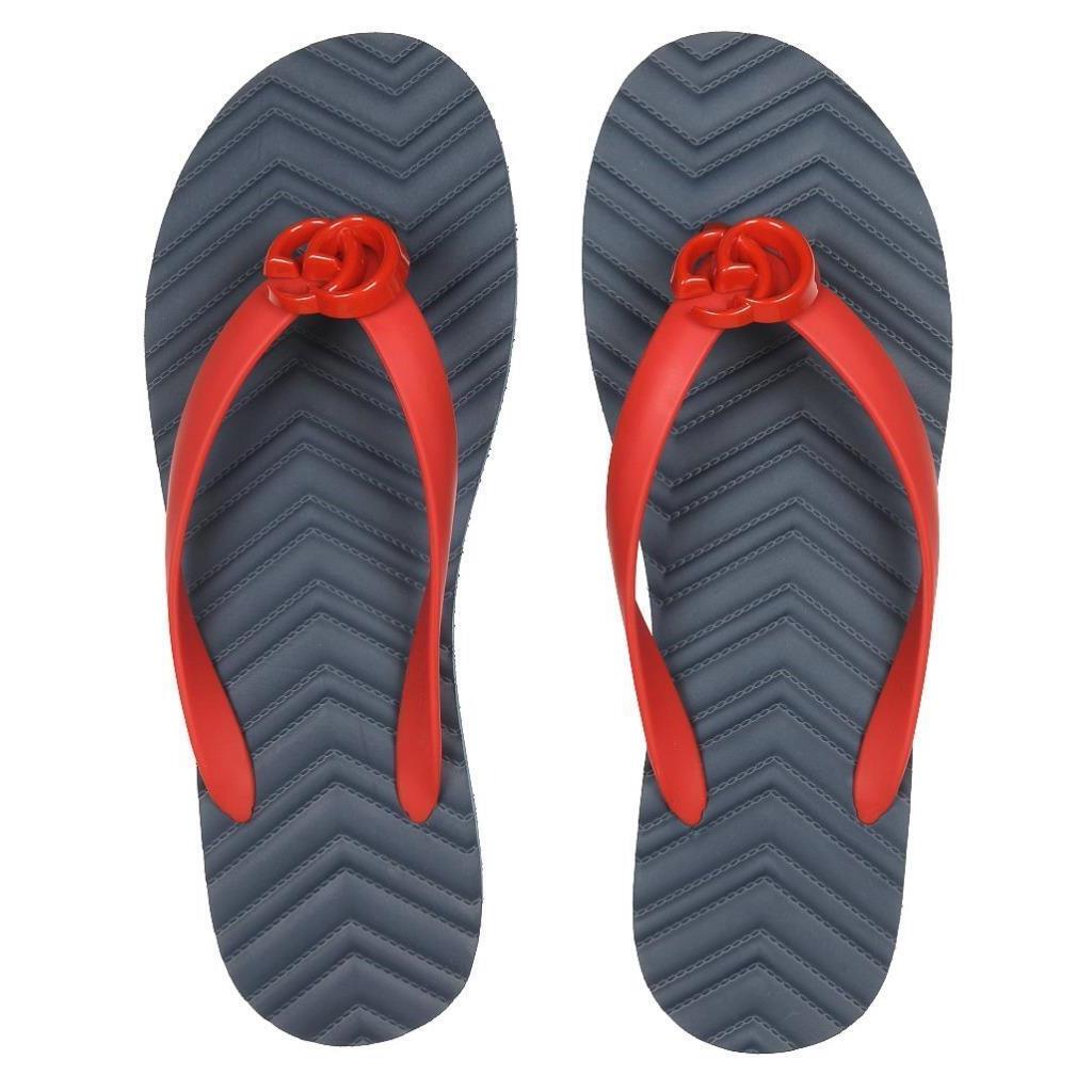 Gucci Men`s Red Blue Double G Thong Flip Flops Sandals Shoes 10/US 10.5