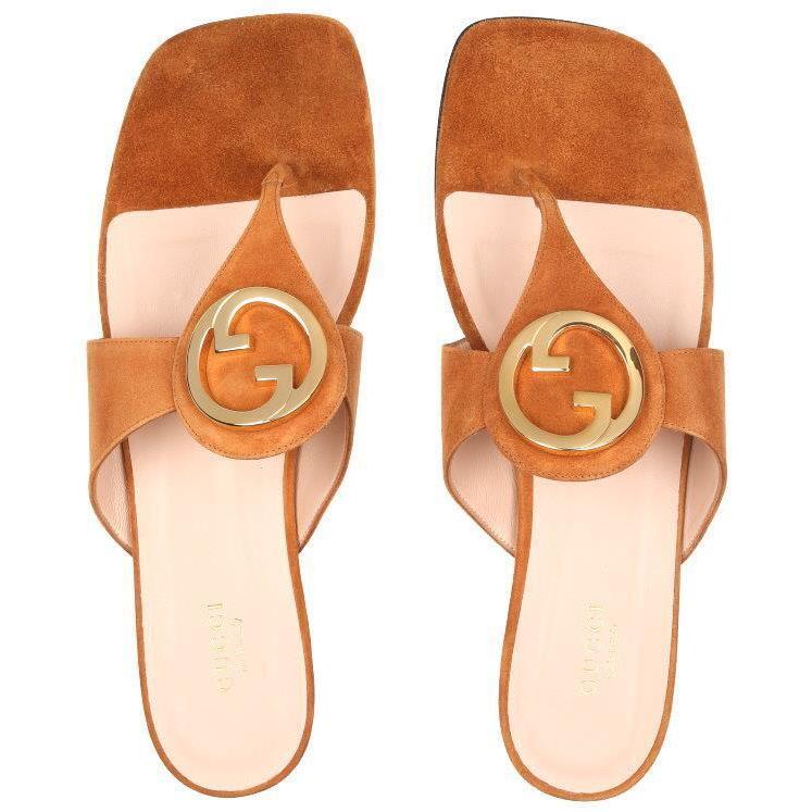 Gucci Luxury Cognac Suded Interlocking Logo Sandals Shoes 41/US 11