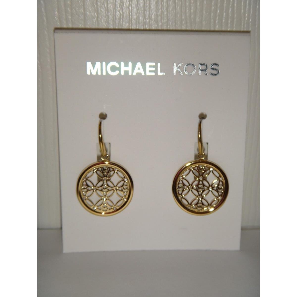 Michael Kors Women`s MK Monogram Yellow Gold Drop Earrings Crystals MKJ4278710