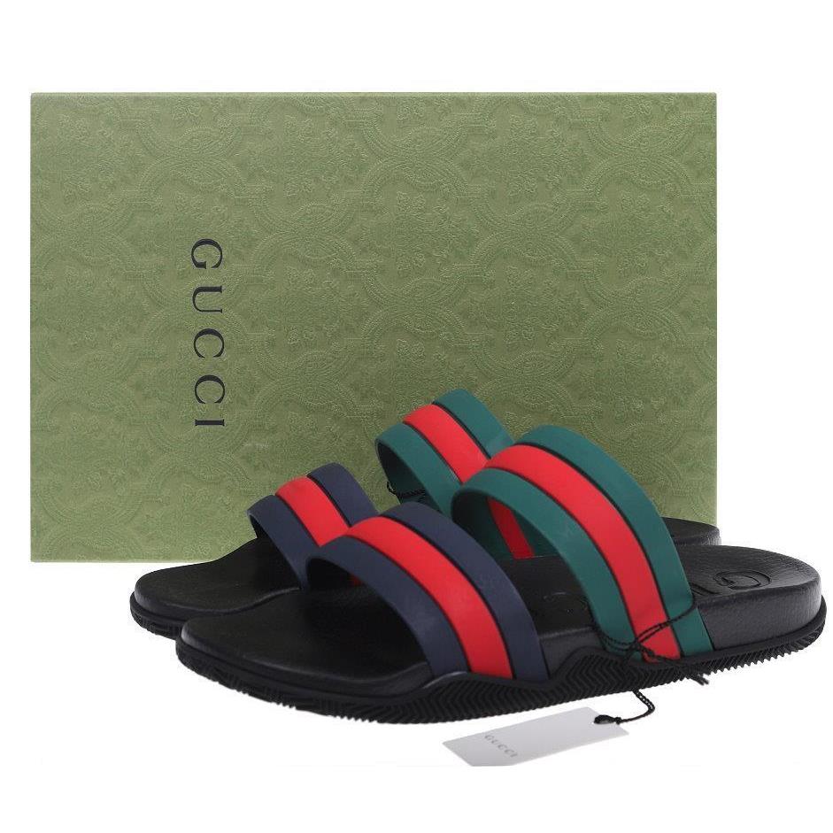 Gucci Men`s Web Logo Rubber Slides Sandals Shoes 11/US 11.5