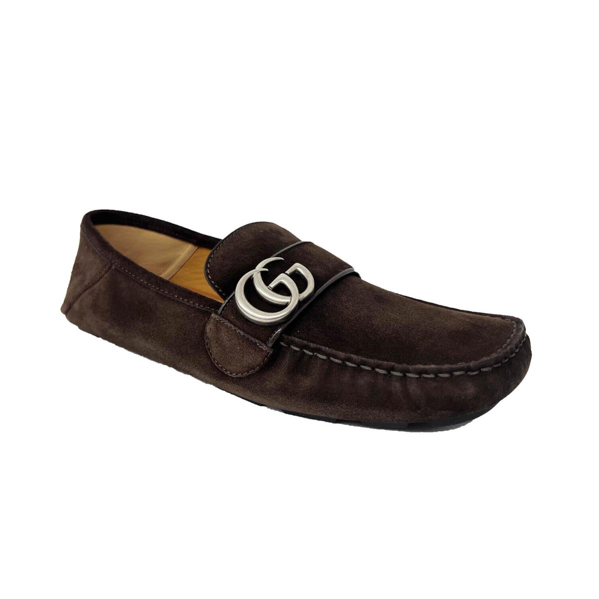 Gucci Men`s Dark Brown Suede Noel GG Logo Driving Shoes - Brown - 7