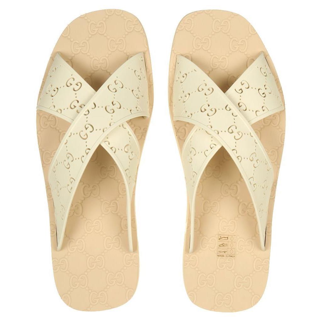 Gucci GG Guccissima Mystic White Crossed Flip Flops Sandals Shoes 7/US 7.5